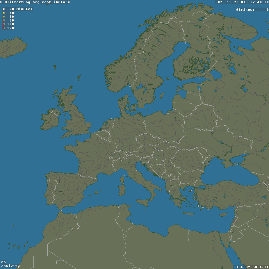 Actueel Blitzortung bliksembeeld voor Europa