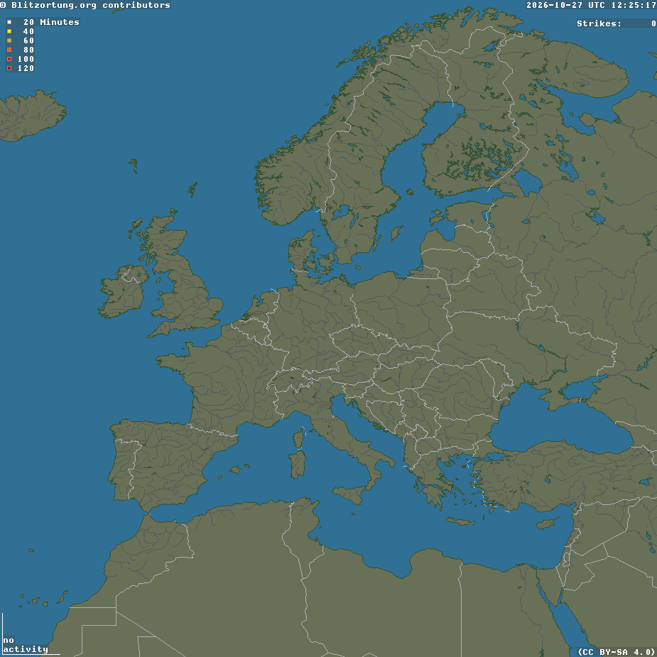 Actueel Blitzortung bliksembeeld voor Europa