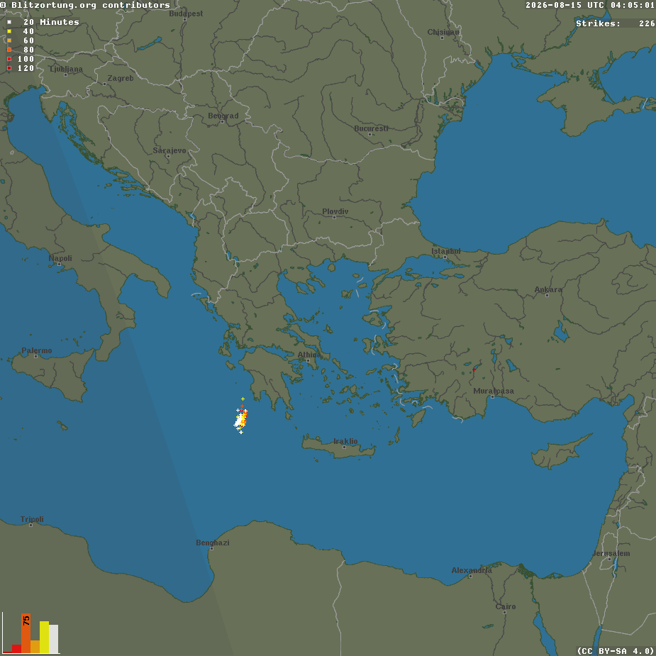 Live χάρτης κεραυνών και ηλεκτρικών φαινομένων στην Ελλάδα