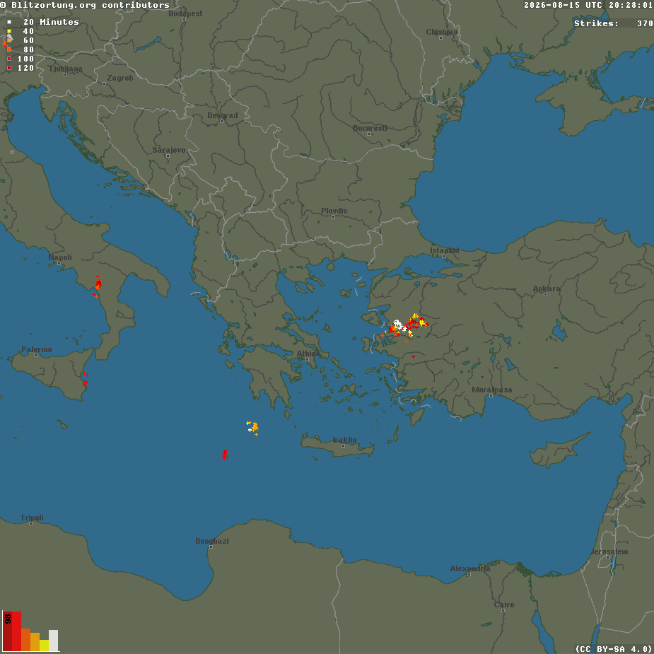 Live χάρτης κεραυνών και ηλεκτρικών φαινομένων στην Ελλάδα