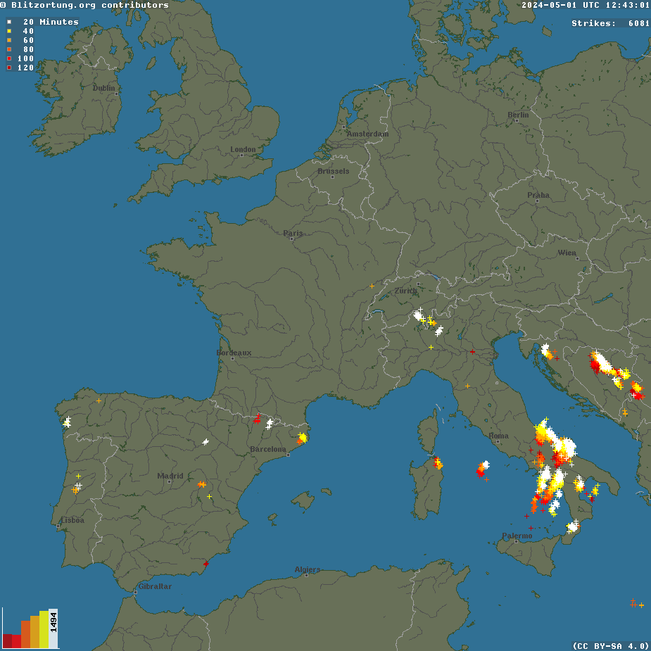 mappa fulminazioni europa in tempo reale